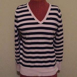 Tommy Hilfiger V Neck Striped Sweater